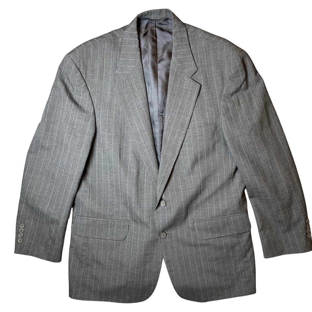 Lands End Mens 42R Grey Pinstripe 100% Worsted Wool Two Button Blazer Sport Coat